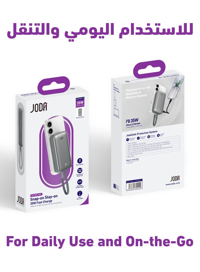 JODA MagTack 10 10000mAh PD 35W Power Bank with Nylon Braided Cable-Titanium - Image 5
